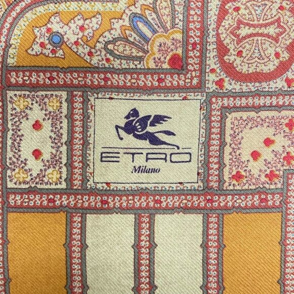 Auth ETRO - Light Brown Red Brown Multi Wool Silk Scarf - Picture 3 of 4